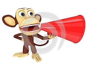 3d funny monkey with huge red loudspeaker photo