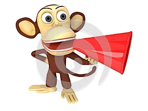 3d funny monkey with huge red loudspeaker photo