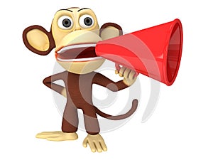 3d funny monkey with huge red loudspeaker photo