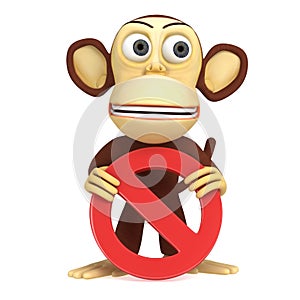 3d funny monkey with No Sign