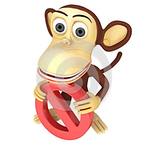 3d funny monkey with No Sign