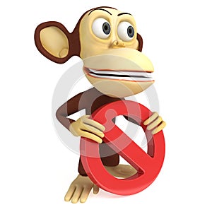 3d funny monkey with No Sign