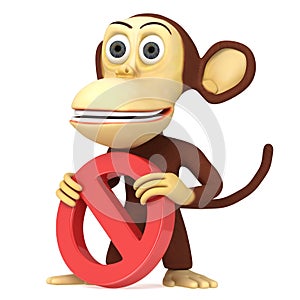 3d funny monkey with No Sign