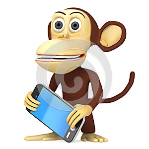 3d funny monkey with smart phone