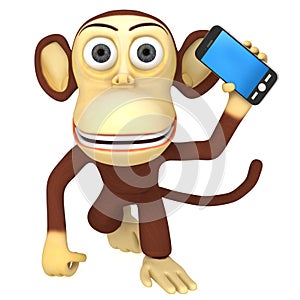 3d funny monkey with smartphone
