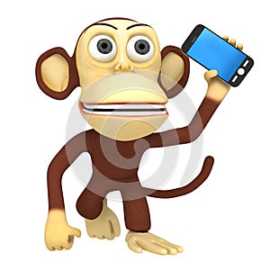 3d funny monkey with smartphone