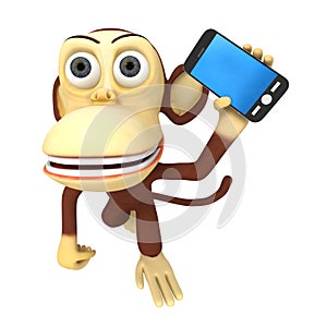 3d funny monkey with smartphone