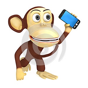 3d funny monkey with smartphone