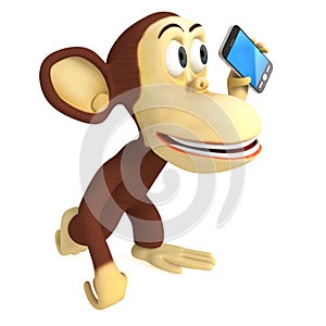 3d funny monkey with smartphone