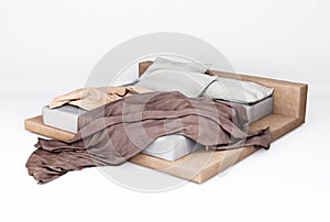 3d Furniture A modern leather brown king-size bed isolated on a white background