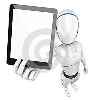 3D Humanoid robot with a blank screen tablet photo