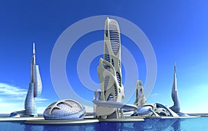 Futuristic city architecture for fantasy and science fiction ill