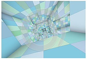 3d futuristic labyrinth green blue shaded vector interior illustration photo