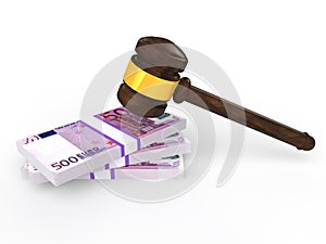 3d gavel and euro currency