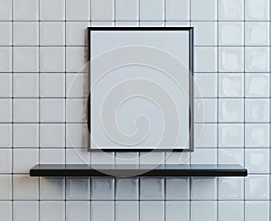 A 3D generated mock-up of a blank picture frame in a modern interior setting