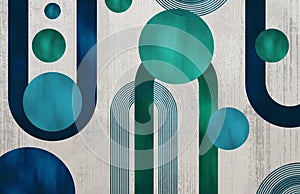 3d geometric modern mural wallpaper. lines and circle shapes light texture background for bedroom wall decor photo