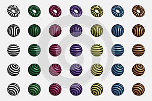 3D geometric striped rounded shape vector set
