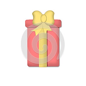 3d gift box with ribbon bow isolated on white background. 3d vector icon modern holiday closed surprise box. Minimalist style cart