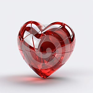 3d glass red heart on white background. Happy Valentine's day