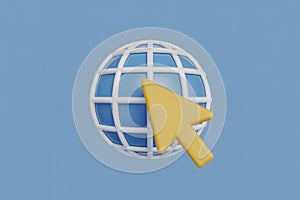 3D Globe and Cursor Icon on a Blue Background