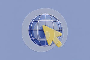 3D Globe and Cursor Icon on a Blue Background