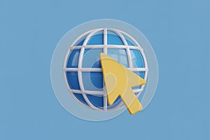 3D Globe and Cursor Icon on a Blue Background