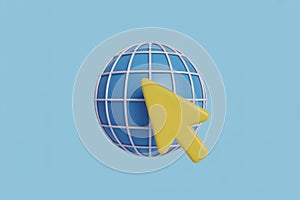 3D Globe and Cursor Icon on a Light Blue Background