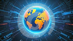 3D Globe and Dotted World Map on Abstract Background