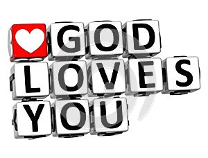 3D God Loves You Button Click Here Block Text