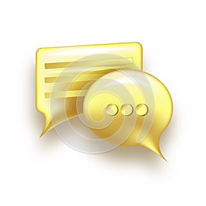 3d Gold Chat bubble. Talk, dialogue, messenger or online support concept.