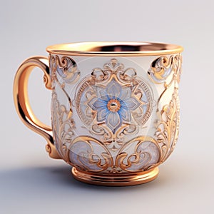 Antique Russian Gold Rose Gold And Blue Coffee Mug 3d Model photo