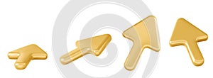 3d gold cursor arrow. Click pointer vector set
