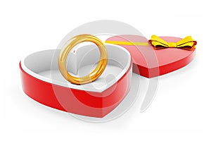 3d gold ring in a heart shape case