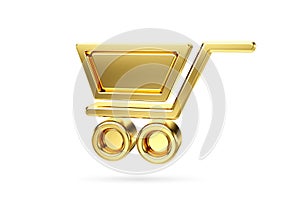 3d gold shopping cart icon isolated on white background. Webshop symbol. Basket sign. 3D rendering