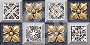 3D Golden flower wall tiles design, Print in Ceramic Industries Beautiful. photo