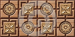 3D Golden flower wooden wall tiles design, Print in Ceramic Industries photo