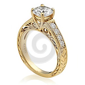 3D Golden Wedding Engagement Commitment Ring