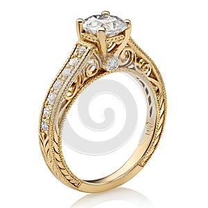 3D Golden Wedding Engagement Commitment Ring