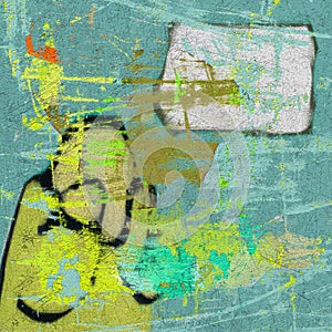 3d graffiti grunge wall with character