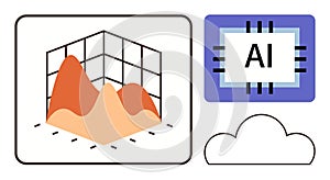 3D Data Visualization, AI Chip, and Cloud Computing Elements for Technology Concepts