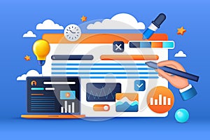 3D graphic design. Web UI render. Website creating. Software for computer developers. Internet tablet app or platform