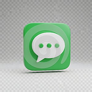 3d green message icon with white speech bubble and dots