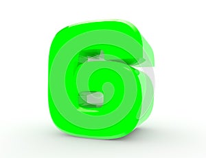 3d Green number 6 isolated on white background 3d rendering