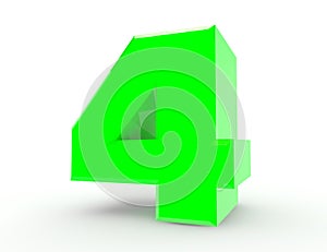 3d Green number 4 isolated on white background 3d rendering
