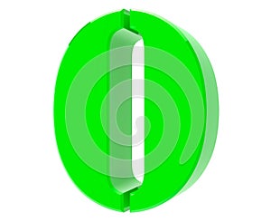 3d green number 0 on white background 3d rendering