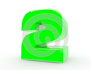 3d Green number 2 isolated on white background 3d rendering