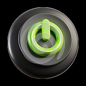 3d green power button icon isolated on transparent background