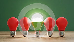 3d green and red light bulb background photo