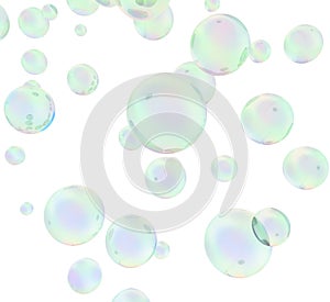 3D green soap bubbles. 3D rendering.