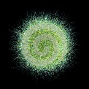 3d green yellow hairball on black